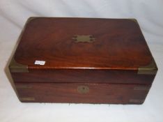 Mah. writing box with brass corners, escutcheons and banding