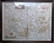 Framed hand-coloured map entitled 'Polonia Regnum, et Silesia Ducatus' with centrefold size