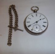 Silver open face pocket watch Lon. 1856 & part Albert chain