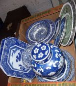 Sel. blue & white plates inc. Wedgwood, Ironstone etc.