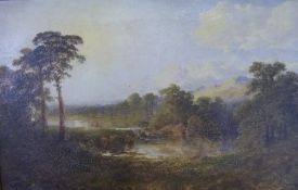 Gilt framed oil on canvas depicting country scene size approx. 49cm x 32cm