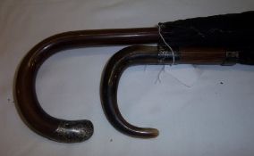 Horn handled umbrella & wooden umbrella with silver tip