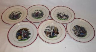 Set of 6 children's plates telling the story of Red Riding Hood, impressed YP for Ynysmedw Pottery