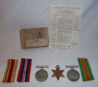 WWII group 1939-45 star, Italy star, Defence & War medals, Air Ministry issue slip & box