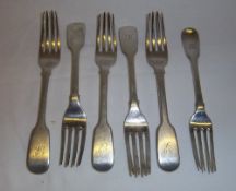 Set 5 silver dessert forks Lon. 1845 & silver dessert fork Lon. 1901 wt approx. 9.2oz