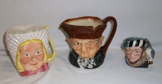 Royal Doulton "Old Charley" toby jug, sm. Royal Doulton "The Falconer" toby jug & Kelsboro Ware toby