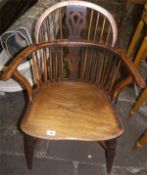 Windsor chair with oak seat, yew crinoline stretcher & arms