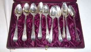 10 silver teaspoons with bright cut engraving c. 1800 wt approx 4.2oz