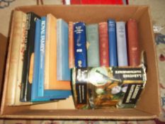 Box books relating to royalty, cooking, antiques etc.