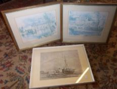 Pr framed French prints depicting countryside scenes & framed print depicting sailing boat