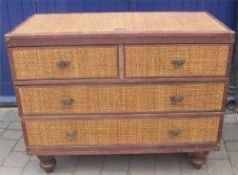 Wicker & wood campaign style chest of drawers