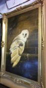 Gilt framed oil on canvas 'The Barn Owl' by David Waller size approx. 48.5cm x 73cm