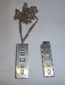 2 silver ingot pendants & silver chain wt approx. 1.9oz