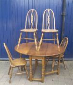 Gate leg dining table & 4 oak country chairs
