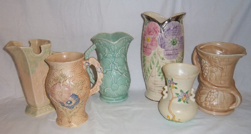 Sel. decorative jugs inc. Crown Devon, Kensington, Wade Heath & vase