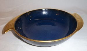 Carlton Ware blue circular bowl with gilt rim & handles