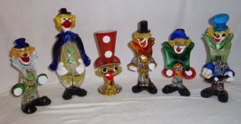 Murano glass vase with clowns head & 5 Murano glass clowns