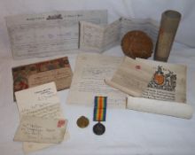 Mounted memorial plaque & WWI pr medals to 41048 Pte. Frank Hallam Worcestershire Regt. with