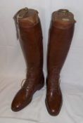 Pr of officers tan leather riding boots by Maxwell, Piccadilly Road, London, with service number