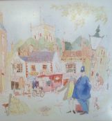 Framed watercolour depicting policeman in village scene signed by the artist Colin Carr 78 size