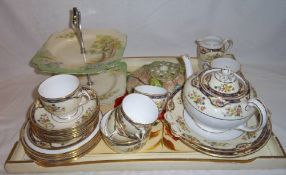 Burslem cake stand, part teaset & flower holder