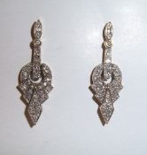 Pr 9ct gold drop earrings set with diamond chips