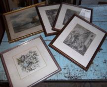 Framed print 'A Grey Dawn' by Harold Webb, set 3 framed prints depicting religious scenes & framed