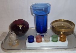 Sel. glass inc. purple ovoid vase, blue glass vase etc.