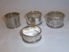 3 silver napkin rings & 1 other Birm. 1871, Sheff. 1945 & Lon. 1878