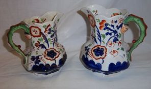 2 Allertons Gaudy Welsh patt. jugs with serpent handles