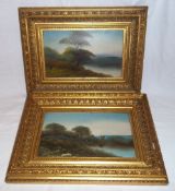 Pr gilt framed oils on board depicting countryside scenes size approx. 25cm x 16cm