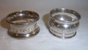 2 silver napkin rings Birm. 1919 & Chester 1921
