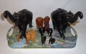 Sel. wooden & ebony elephants