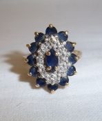 9ct gold ring set with sapphires & diamond chips