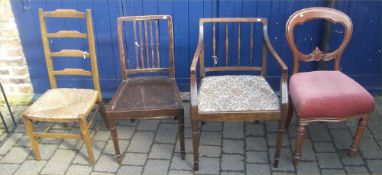 Vict. mah. dining chair, Geo. style carver & 2 others