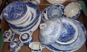 Sel. blue & white plates, bowls, teaware inc. Copeland Spode Italian, Wedgwood, Cauldon etc.