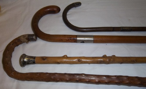 Silver topped walking stick & 3 others