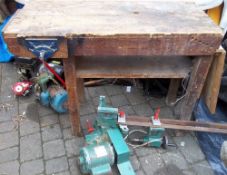 Wooden work bench with lathe