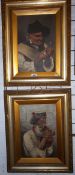 Pr gilt framed oils on canvas depicting Continental gentlemen smoking a pipe