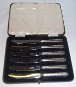 Cased set of 6 silver handled butter knives Sheff. 1935