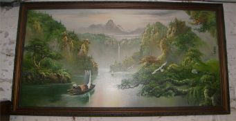 Framed oil on canvas of lakeland scene