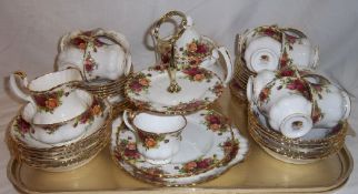 Royal Albert 'Old Country Roses' teaset comprising 12 teaplates, 12 fruit bowls, 13 cups &