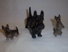 Royal Doulton Scottish terrier HND1016 & 2 sm. Royal Doulton schnauzer puppies