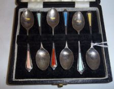 Cased set 6 silver teaspoons with enamel dec. Birm. 1962