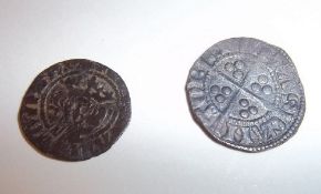 2 silver coins Edward I halfpenny & penny