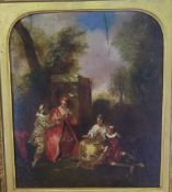 Gilt framed oil on panel depicting courting couples size approx. 30cm x 35cm