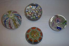 4 millifiori & ribbon paperweights