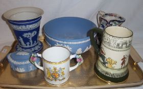 Wedgwood jasperware vase, bowl & trinket pot, Royal Doulton series ware jug & Imari patt. jug