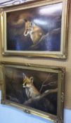 Pr gilt framed oils on canvas 'The Young Vixen' by David Waller size approx. 64cm x 48cm