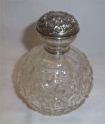 Silver topped & collared cut glass scent bottle Birm. 1902